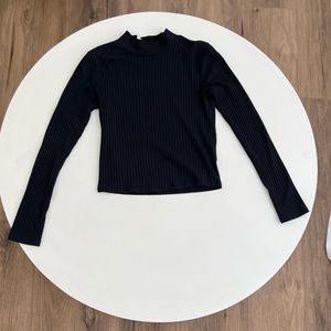 Black Ribbed Mock Neck Top